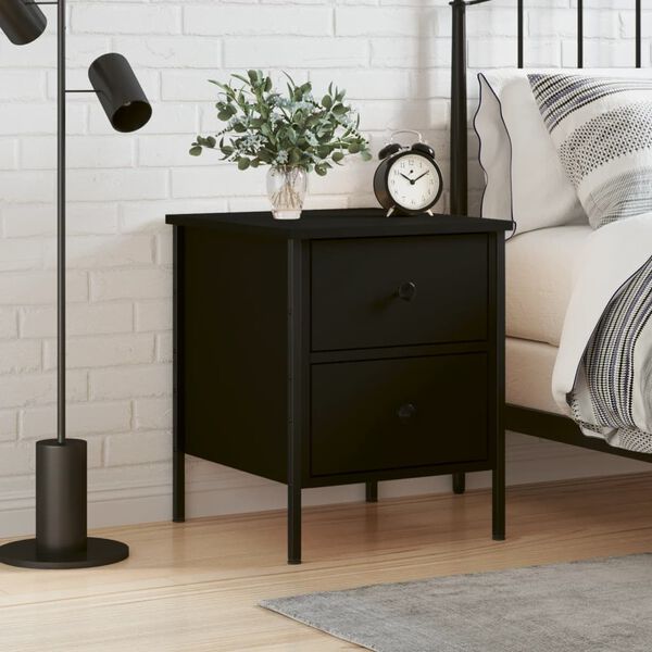 vidaXL Bedside Cabinet Black 40x42x50 cm Engineered Wood