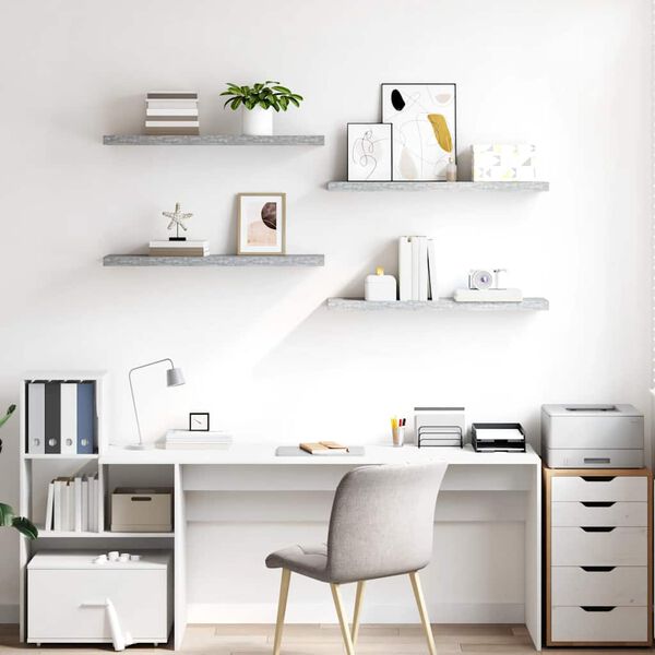 vidaXL Floating Wall Shelves 4 pcs Concrete Grey 90x23.5x3.8 cm MDF