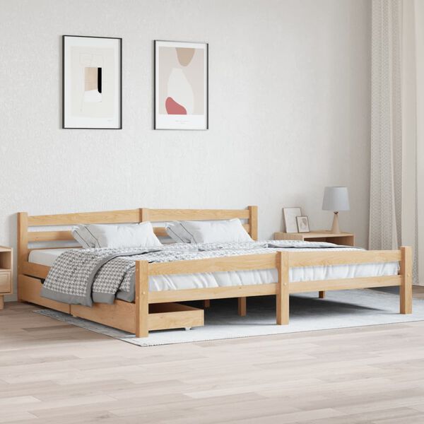 vidaXL Bed Frame without Mattress with 2 Drawers Solid Wood 200x200 cm