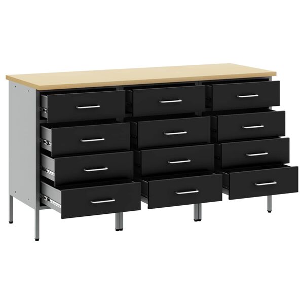 vidaXL Work Cabinet with Drawer 3 pcs Black and Grey 75 x 45 x 85 cm