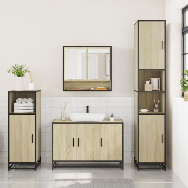 vidaXL 3 Piece Bathroom Furniture Set Sonoma Oak Engineered Wood