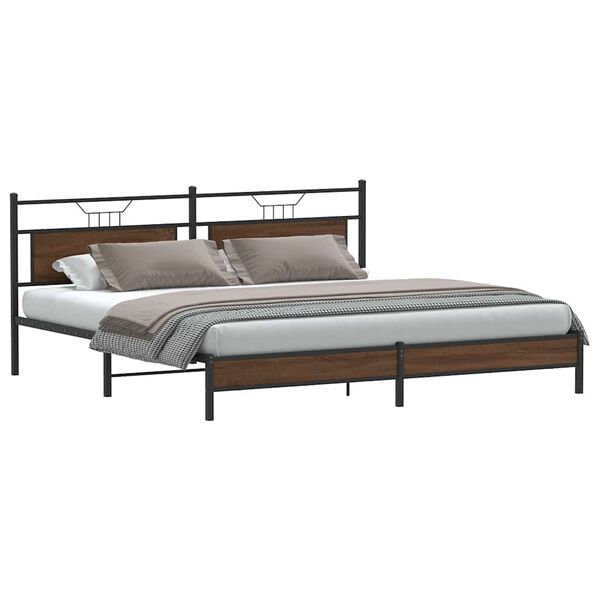 vidaXL Metal Bed Frame without Mattress Brown Oak 193x201 cm