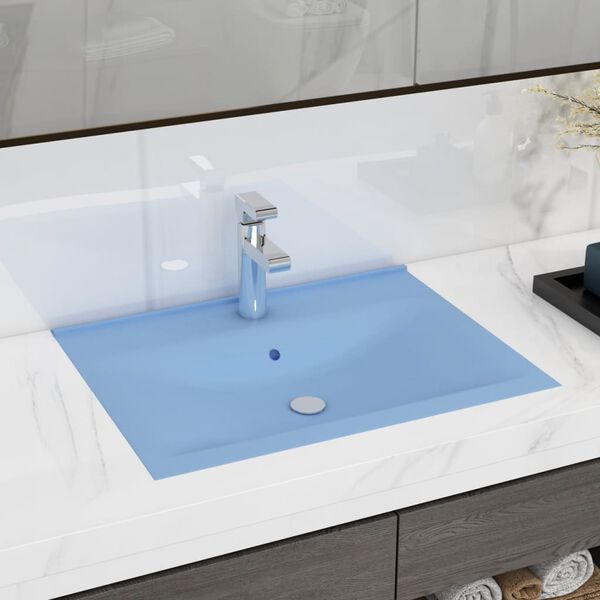 vidaXL Luxury Basin with Faucet Hole Matt Light Blue 60x46 cm Ceramic