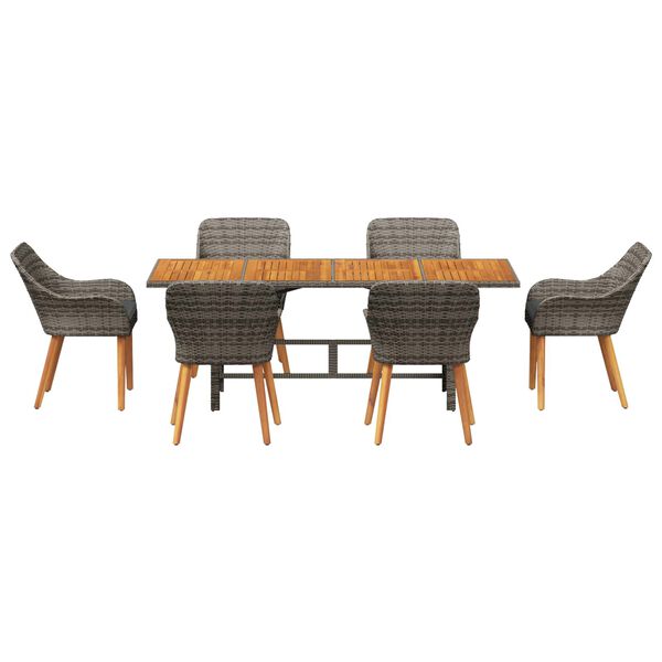 vidaXL Garden Dining Set with Cushion 7 pcs Grey and brown Poly Rattan