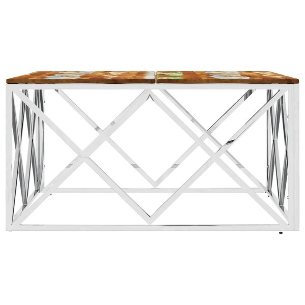 vidaXL Coffee Table Silver Stainless Steel and Solid Wood Reclaimed