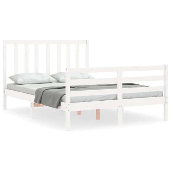 vidaXL Bed Frame without Mattress White Small Double Solid Wood Pine