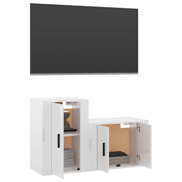 vidaXL 2 Piece TV Cabinet Set High Gloss White Engineered Wood