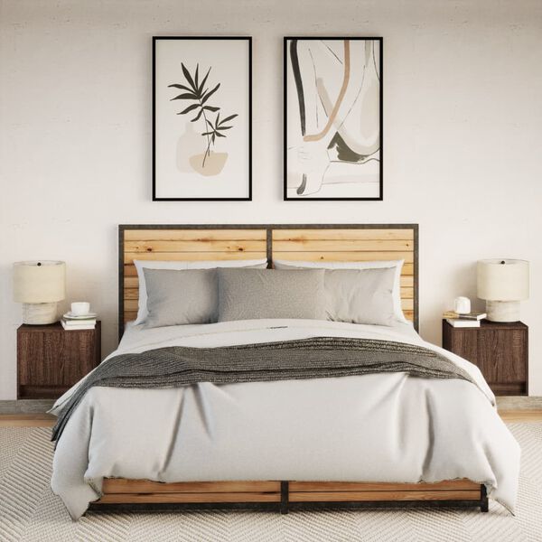 vidaXL Wall-mounted Bedside Cabinets with LED Lights 2 pcs Brown Oak