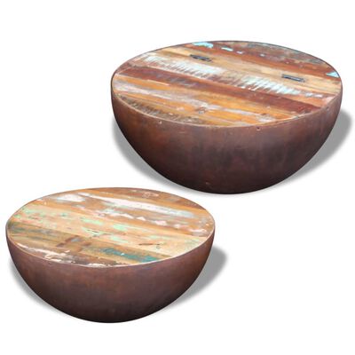 vidaXL Two Piece Bowl Shaped Coffee Table Set Solid Reclaimed Wood