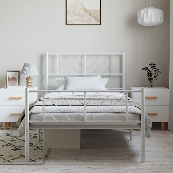 vidaXL Metal Bed Frame without Mattress with Footboard White 100x200cm