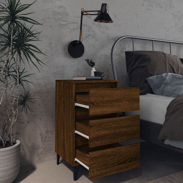 vidaXL Bed Cabinets with Metal Legs 2 pcs Brown Oak 40x35x69 cm