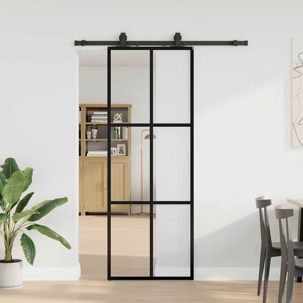 vidaXL Sliding Door with Hardware Set Black 76x205 cm ESG Glass