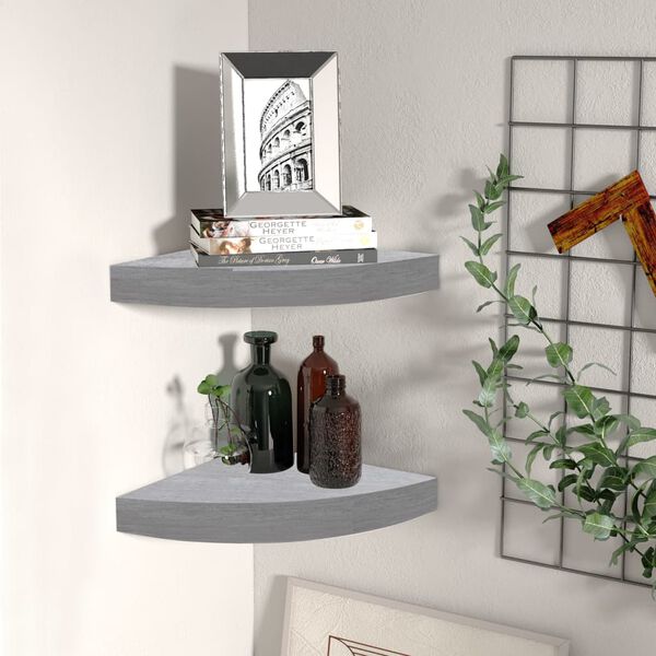 vidaXL Wall Corner Shelves 2 pcs Concrete Grey 35x35x3.8 cm MDF