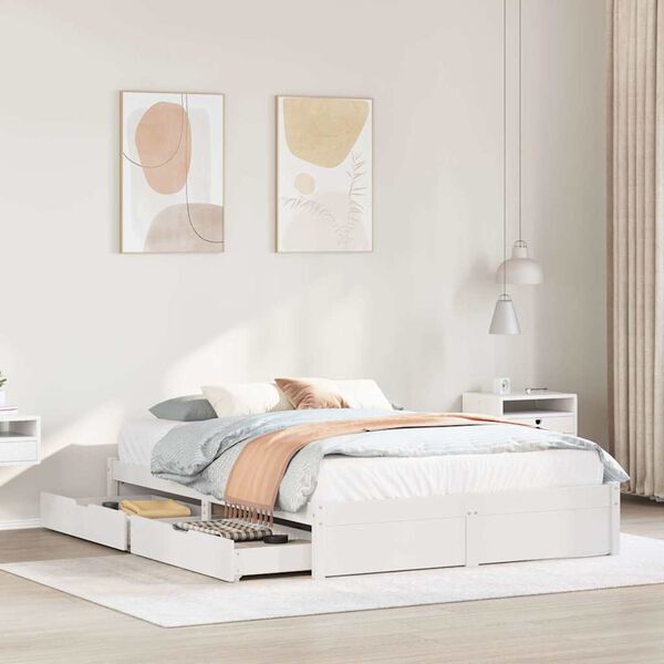 vidaXL Bed Frame without Mattress White 140x190 cm Solid Wood Pine