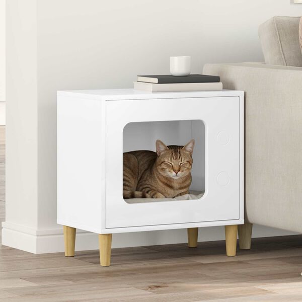 vidaXL Cat House Gloss White 51 x 30 x 52 cm Engineered Wood
