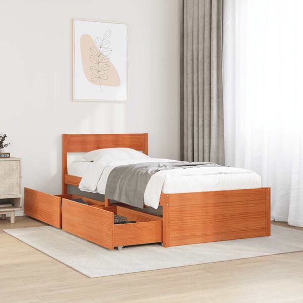 vidaXL Bed Frame without Mattress Wax Brown 100x200 cm Solid Wood Pine
