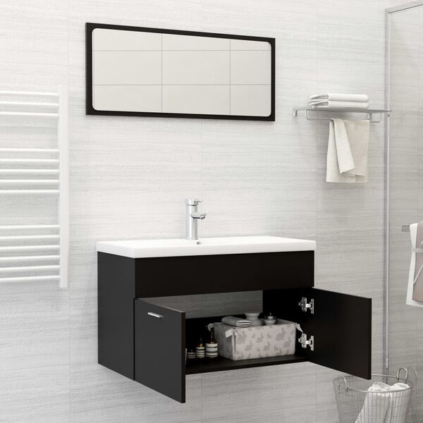 vidaXL Bathroom Furniture Set Black Engineered Wood
