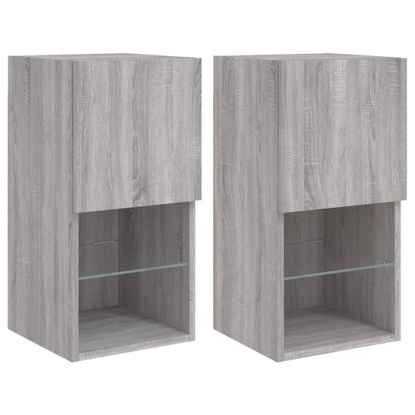 vidaXL TV Cabinets with LED Lights 2 pcs Grey Sonoma 30.5x30x60 cm