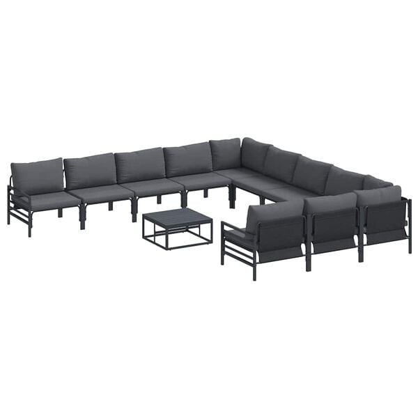 vidaXL Garden Sofa Set with Cushion 12 pcs Black Steel
