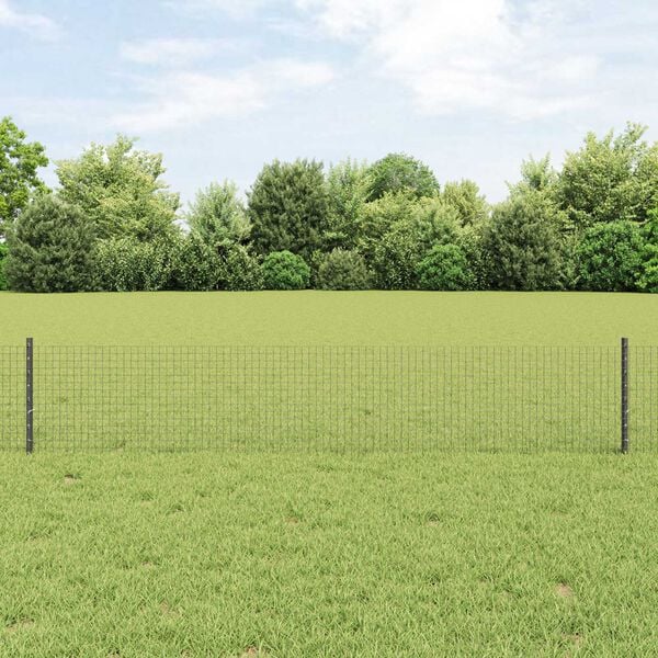 vidaXL Fence with Post Grey 0.4 x 50 m Steel and PVC