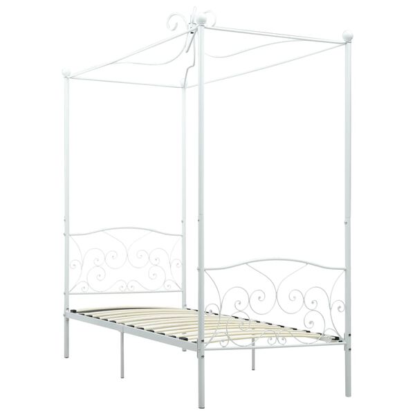 vidaXL Canopy Bed Frame without Mattress White Metal 90x200 cm