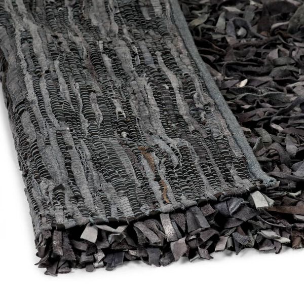 vidaXL Shaggy Rug Genuine Leather 80x160 cm Grey