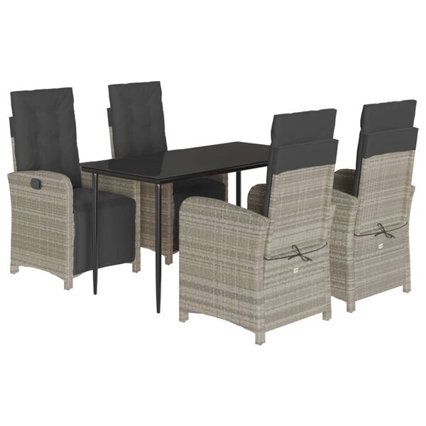 vidaXL 5 Piece Garden Dining Set with Cushions Light Grey Poly Rattan