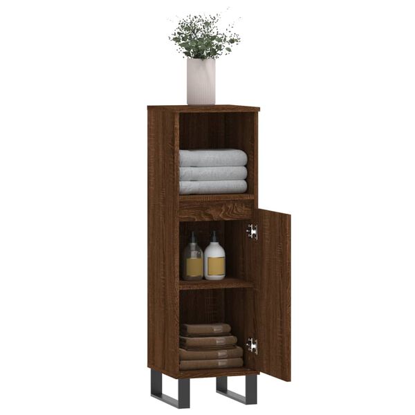 vidaXL Bathroom Cabinet Brown Oak 30x30x100 cm Engineered Wood