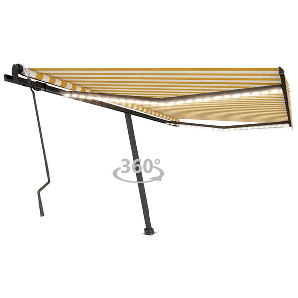 vidaXL Manual Retractable Awning with LED 400x300 cm Yellow and White