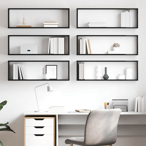 vidaXL Wall Cube Shelf 6 pcs High Gloss Black 80x15x26.5cm Engineered Wood