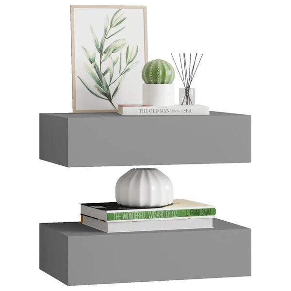 vidaXL Wall-mounted Drawer Shelves 2 pcs Grey 40x23.5x10cm MDF