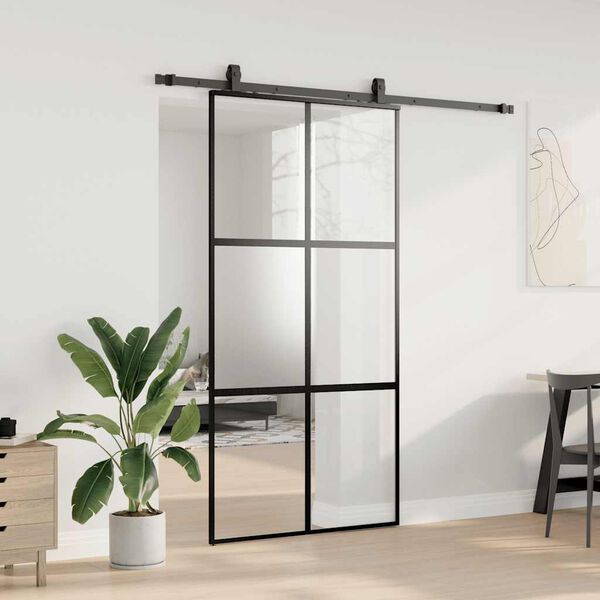 vidaXL Sliding Door with Hardware Set Black 102.5x205 cm Tempered Glass