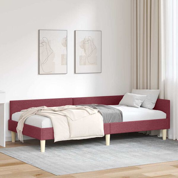 vidaXL Corner Bed Frame with Headboard Wine Red 100 x 200 cm Fabric