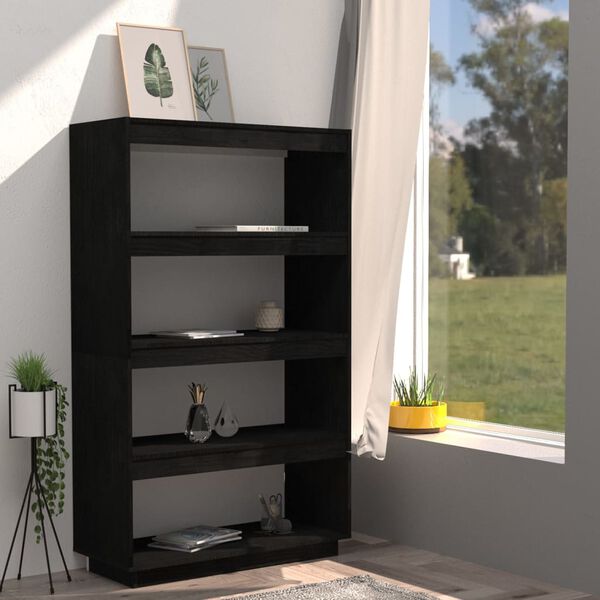 vidaXL Book Cabinet/Room Divider Black 80x35x135 cm Solid Pinewood