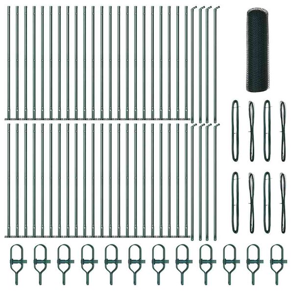 vidaXL Fence Post Green 100 x 0.5 m (25 mm mesh) Steel and PVC