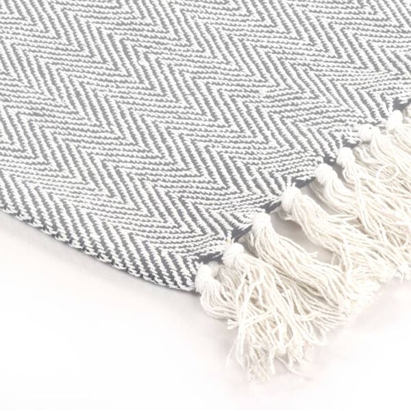 vidaXL Throw Cotton Herringbone 220x250 cm Grey
