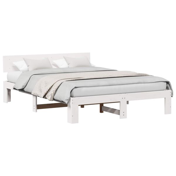 vidaXL Bed Frame with Headboard White 140 x 200 cm Solid Pine Wood