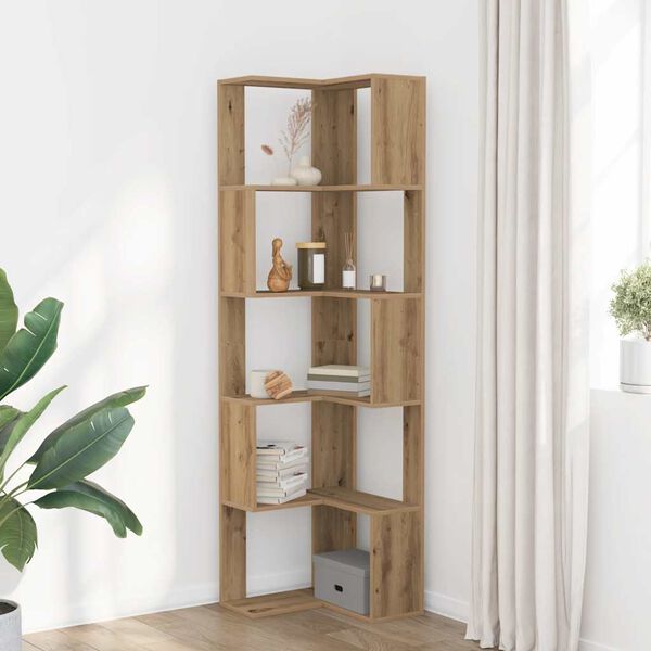 vidaXL Corner Bookcase 5-Tier Artisian Oak 50x50x179 cm Engineered Wood