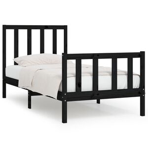 vidaXL Bed Frame without Mattress Black 75x190 cm Small Single Solid Wood