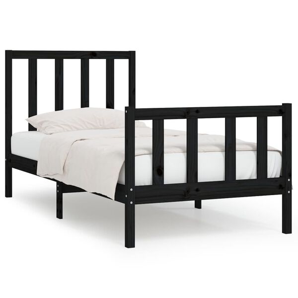 vidaXL Bed Frame without Mattress Black 75x190 cm Small Single Solid Wood