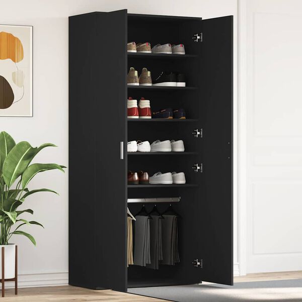 vidaXL Shoe Cabinet with Door Black 80 x 39 x 180 cm Engineered wood