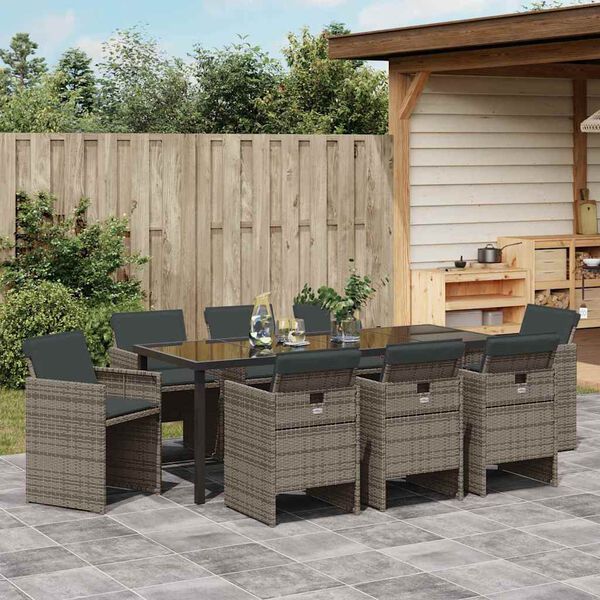vidaXL Garden Dining Set 9 pcs Grey Poly Rattan