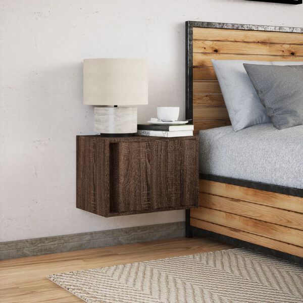 vidaXL Wall-mounted Bedside Cabinet with LED Lights Brown Oak