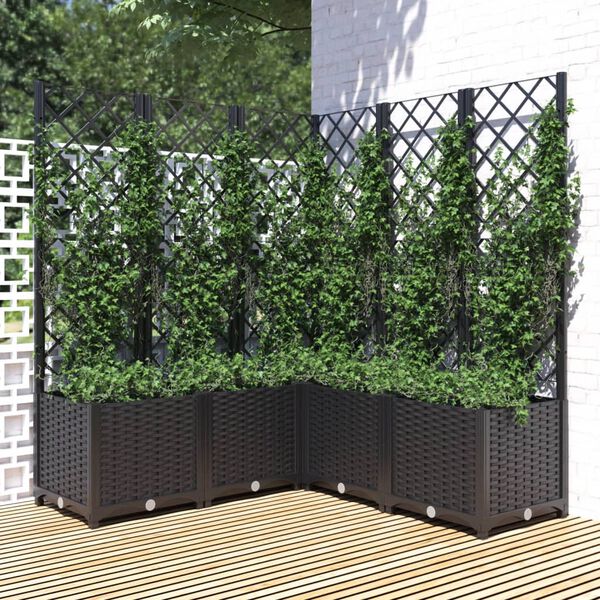 vidaXL Garden Planter with Trellis Black 120x120x136 cm PP
