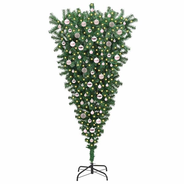 vidaXL Upside-down Artificial Pre-lit Christmas Tree with Ball Set PVC
