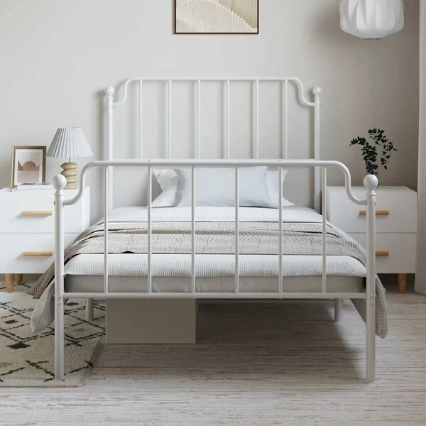 vidaXL Metal Bed Frame without Mattress with Footboard White 100x200cm