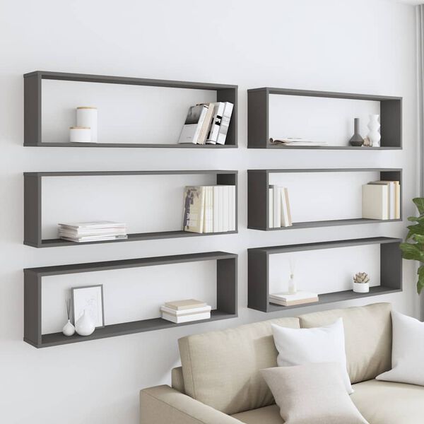 vidaXL Wall Cube Shelf 6 pcs Grey 100x15x30 cm Engineered Wood