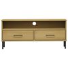 vidaXL TV Cabinet with Metal Legs Brown Solid Wood Pine OSLO