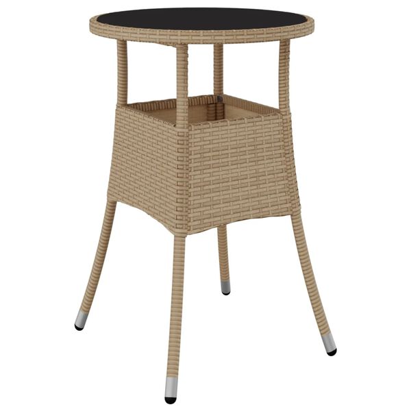 vidaXL Garden Table Ø60x75 cm Tempered Glass and Poly Rattan Beige