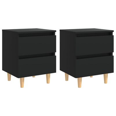 vidaXL Bed Cabinets with Solid Pinewood Legs 2 pcs Black 40x35x50 cm